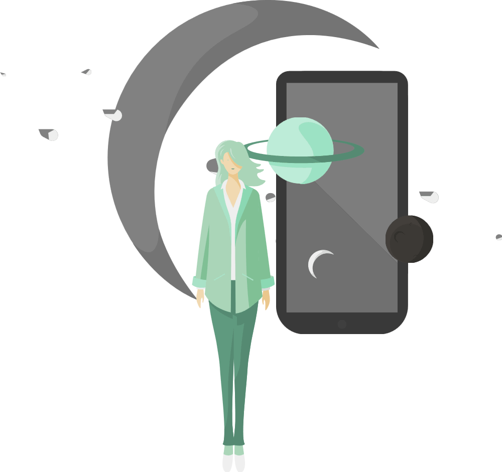 Dessin de femme avec telephone pour symboliser les consultations en ligne